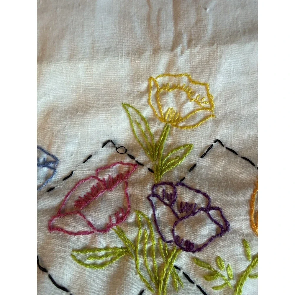 Vintage Embroidered Flowers Floral Pillowcases Set of 2 Multicolor 31.5” X 20.5”